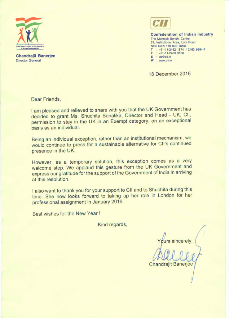 DG_CII_Letter- Shuchita Sonalika Director and Head UK Confederation of Indian Industry CII
