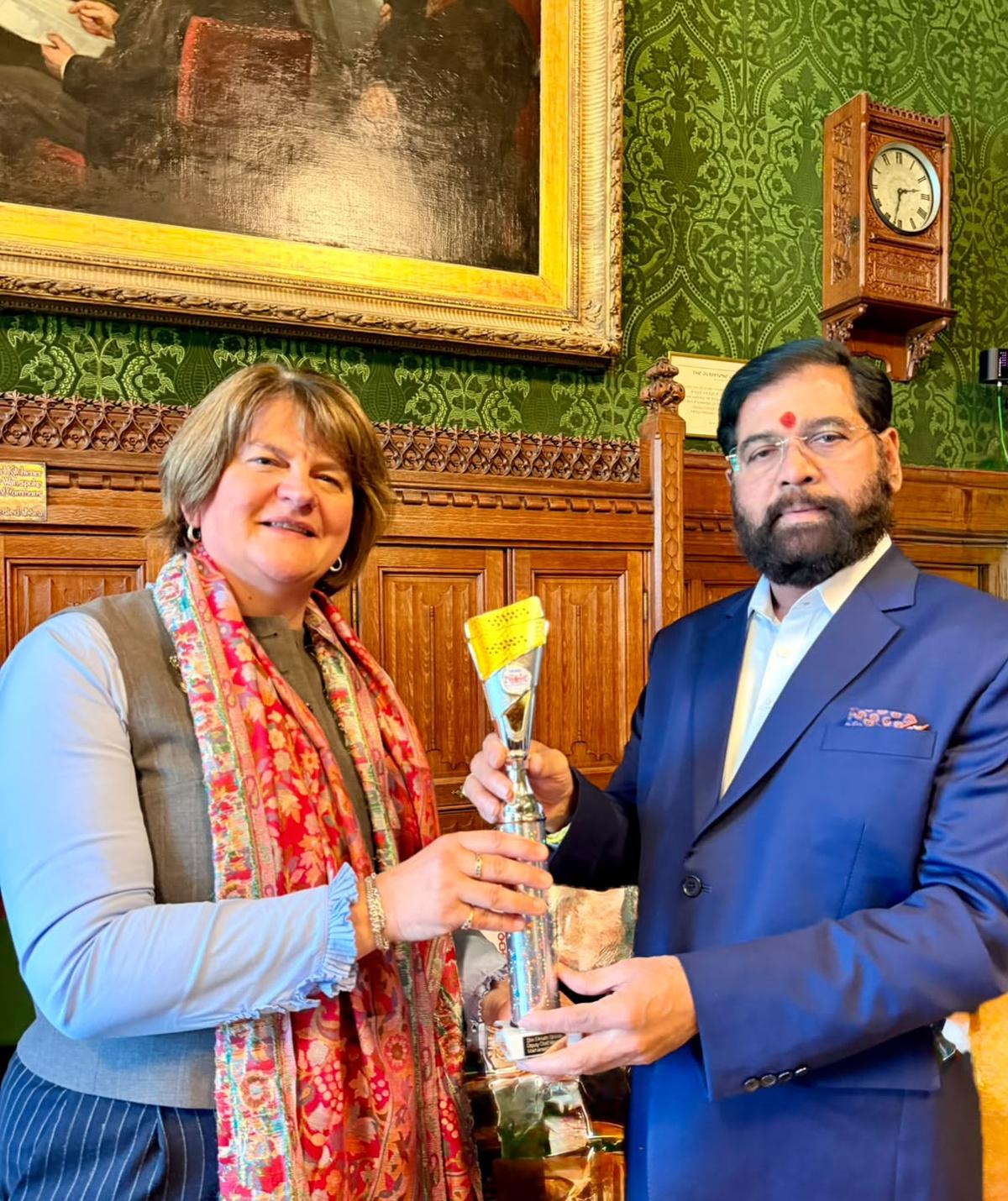 Eknath Shinde with Baroness Arlene Foster at the Commonwealth Public Leadership Recognition in London Eknath Shinde with Baroness Arlene Foster at the Commonwealth Public Leadership Recognition in London